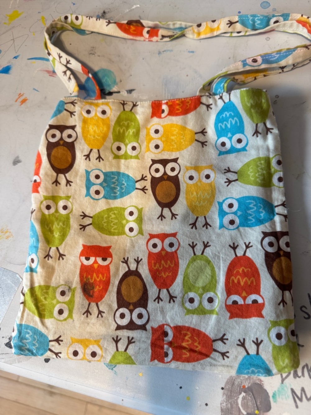 Handmade Reversible Art Tote Project Bag Owl & Argyle - Picture 3 of 10